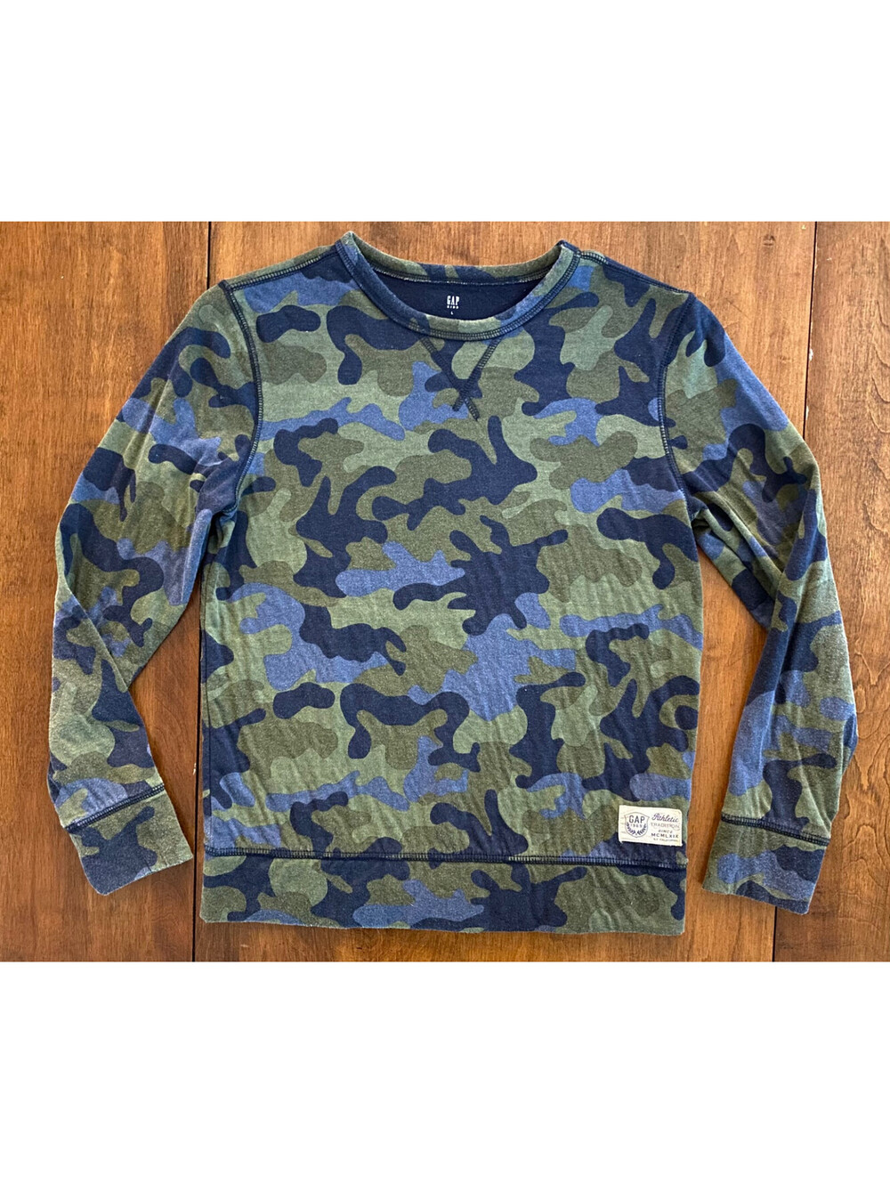 GAP KIDS ATHLETIC TRADITION LONG SLEEVE LINED CAMO PRINT SHIRT nwot KID LG 10-11